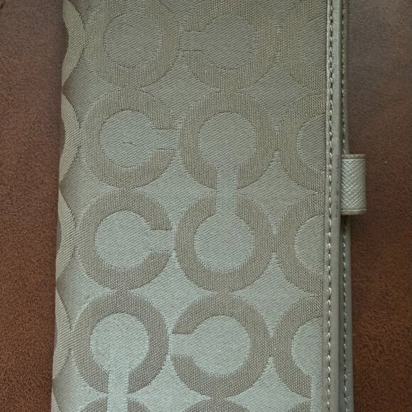 Coach Signature Checkbook Cover Tan EUC - Picture 1 of 3